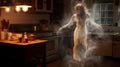 Creepy Fairy Ghost In Kitchen: Ultra Realistic Photo