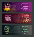 Creepy forest banners concept. Predator plants set.