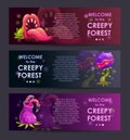 Creepy forest banners concept. Predator plants set.