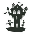 Creepy ghost house silhouette. Cartoon Halloween haunted old castle, scary monsters haunted house flat vector illustration. House