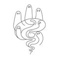 A creepy ghost hovers around. Ghost, one line drawing. one line ghost vector illustration