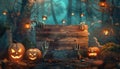 Creepy Graveyard With Pumpkins and Wooden Sign Royalty Free Stock Photo