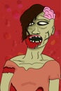 Creepy grey illustrated colorful zombie in cartoon style with vi