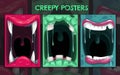 Creepy Halloween backgrounds. Monster mouth posters set.