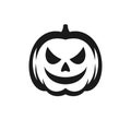 Creepy Halloween carved pumpkin black monochrome silhouette angry face icon vector flat illustration