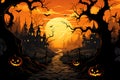 Creepy Halloween Celebration,Eerie Vector Illustration with Ghost, Pumpkin