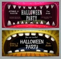 Creepy Halloween party banners. Scary jaws background.