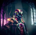 Creepy Halloween style comic clown boss with haunted house background Royalty Free Stock Photo