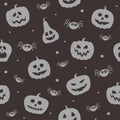 Creepy Halloween wallpaper with pumpkins and spiders. Seamless pattern. Vector Royalty Free Stock Photo