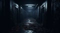 Creepy Dark Hallway With Carnage In Dark Blue Uniform Royalty Free Stock Photo