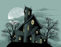 Creepy haunted ghost house scene illustration Royalty Free Stock Photo