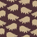 Creepy hippo with funny eyes. African hippopotamus seamless pattern.