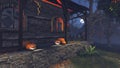 Creepy house with pumpkins at moonlight night