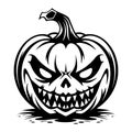 Creepy Jack O Lantern pumpkin black silhouette. Halloween retro vector illustration in grunge style. Black outline art. Royalty Free Stock Photo