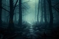 Creepy landscape Dark forest shrouded in haunted mist, 3D rendering