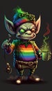 A creepy leprechaun on a St. Patrick\'s Day with rainbow