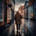 creepy man walking in adanish street west street, generative AI Royalty Free Stock Photo