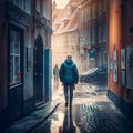 creepy man walking in adanish street west street, generative AI Royalty Free Stock Photo