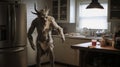 Creepy Minotaur Ghost In Kitchen: Ultra Realistic Photo