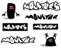 Creepy monster font and character over white