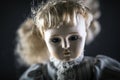 Vintage doll face on dark background Royalty Free Stock Photo