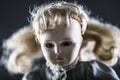 Vintage doll face on dark background Royalty Free Stock Photo