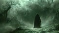 A creepy person facing the purgatory world, Death mystery fog with spirit between worlds. Scary spooky 4k video