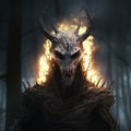 Creepy Rituals Creature: A Detailed And Realistic Rendering Of A Spiked Demon In Flames