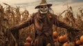 A creepy scarecrow standing in a pumpkin patch HD halloween image 1920 * 1080