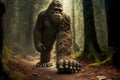 Creepy shaggy monster bigfoot with huge paws and head Royalty Free Stock Photo