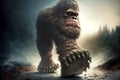 Creepy shaggy monster bigfoot with huge paws and head