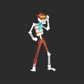 Creepy skeleton character in cowboy hat dancing vector Illustration