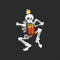 Creepy skeleton character playing drum vector Illustration