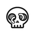 Creepy Tribal Skull With Worm Coming Out Of Its Eyes Logo Vector Illustration. Halloween Black And White Flat Icon Symbol.