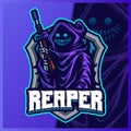 Sniper Grim Reaper Hood mascot esport logo design illustrations vector template, Devil Shooter logo for team game streamer