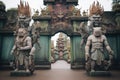 creepy statues lining the path to an old fortresss main gate Royalty Free Stock Photo