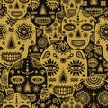 Creepy sugar skulls pattern vintage looking in black and golden colors