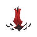 Creepy vampire bat in red cape vector Illustration on a white background