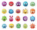 Creepy virus characters. Cartoon funny angry infection monsters, scary comic viral creatures, small parasites beasts Royalty Free Stock Photo