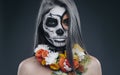 Creepy woman with floral wreath