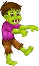 Creepy zombie cartoon walking with smile and waving
