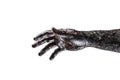 Creepy zombie hand isolated on white background