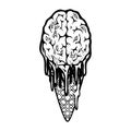 Creepy zombie ice cream brain monochrome