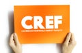 CREF - Caribbean Renewable Energy Facility acronym on card, abbreviation concept background