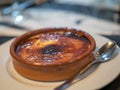 Crema catalana desert. Cazuela, cremada Royalty Free Stock Photo