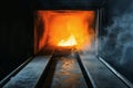 A cremation in a crematorium with a lot of fire Royalty Free Stock Photo