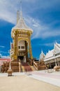 Crematory or pyre against blue sky in Thai temple