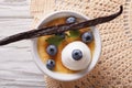 Creme brulee with blueberries closeup. horizontal top view Royalty Free Stock Photo