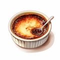 Watercolor Creme Brulee With Chocolate Glaze On White Background