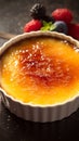 Creme brulee dessert. A Close-up with selective focus.